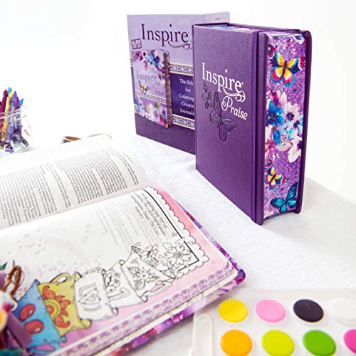 Tyndale NLT Inspire PRAISE Bible (LeatherLike, Purple Garden): Coloring Bible–Over 500 Illustrations to Color and Creative Journaling Bible Space, Religious Gifts That Inspire Connection with God