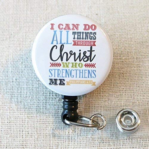 BIBLE VERSE Nursing Badge Reel, I Can Do All Things Through Christ Phil 4:13 - Retractable ID Badge Reel With Swivel Pinch Clip, Mylar Button Nurse Badge Holder, Nurse Graduation Gifts