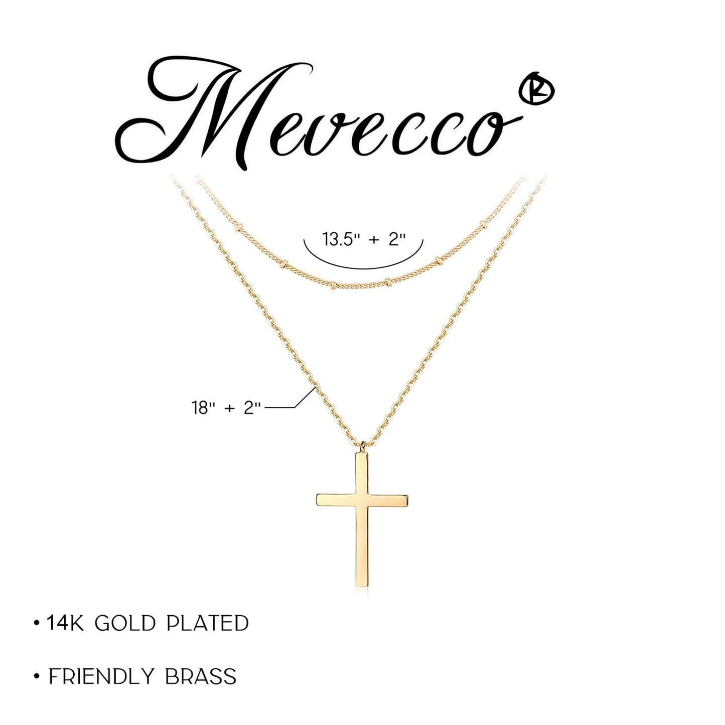 MEVECCO Gold Layered Cross Necklace for Women,18K Gold Plated Cute Faith/Jesus Charm Satellite Bead Chain Necklace
