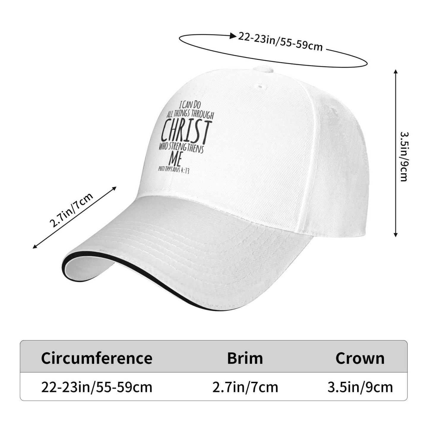 I Can Do All Things Through Christ, Christian God Baseball Caps Men Women Ball Hat Adjustable Trucker Hat White Cowboy Hat…