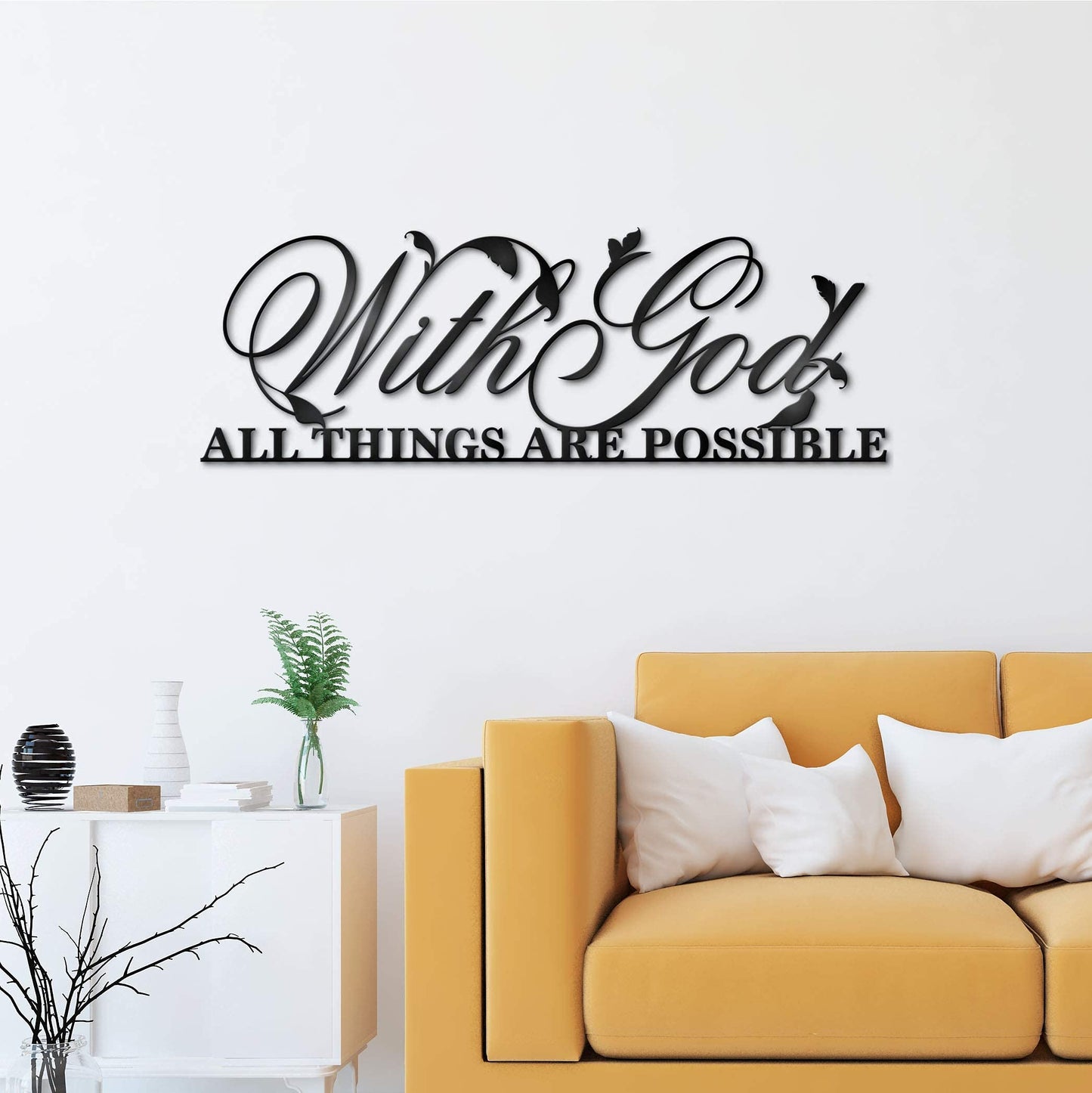 Vivegate With God All Things Are Possible Sign Metal Wall Decor, 18"X12" Inch Religious Scripture Black Christian Bible Verses Everthing Is Possible with God Bibical Wall Hanging Decoration