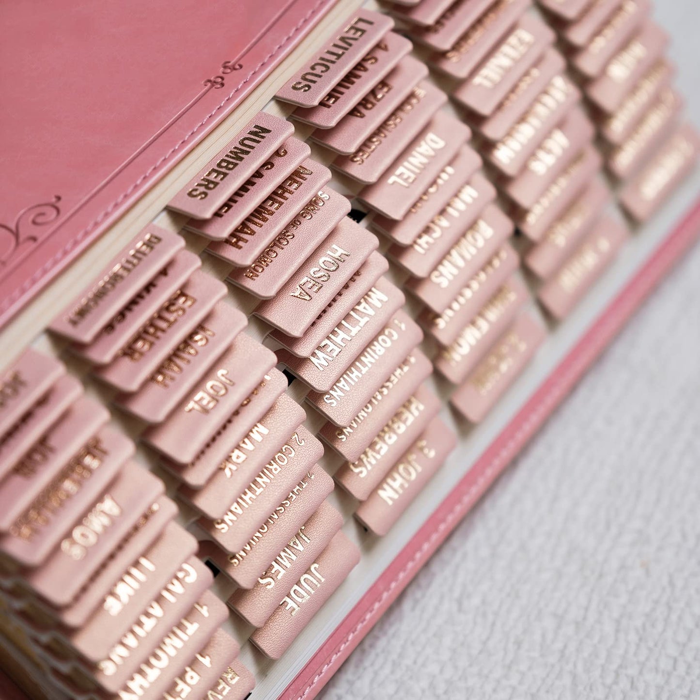 UPAFEXXI- Leather Bible tabs, Bible Tabs for Women and Men, Bible Tabs for Study Bible, 80 Bible Index Book Tabs in Total, 66 Bible Tabs for Old and New Testament, 14 Blank tabs (Rose Pink)