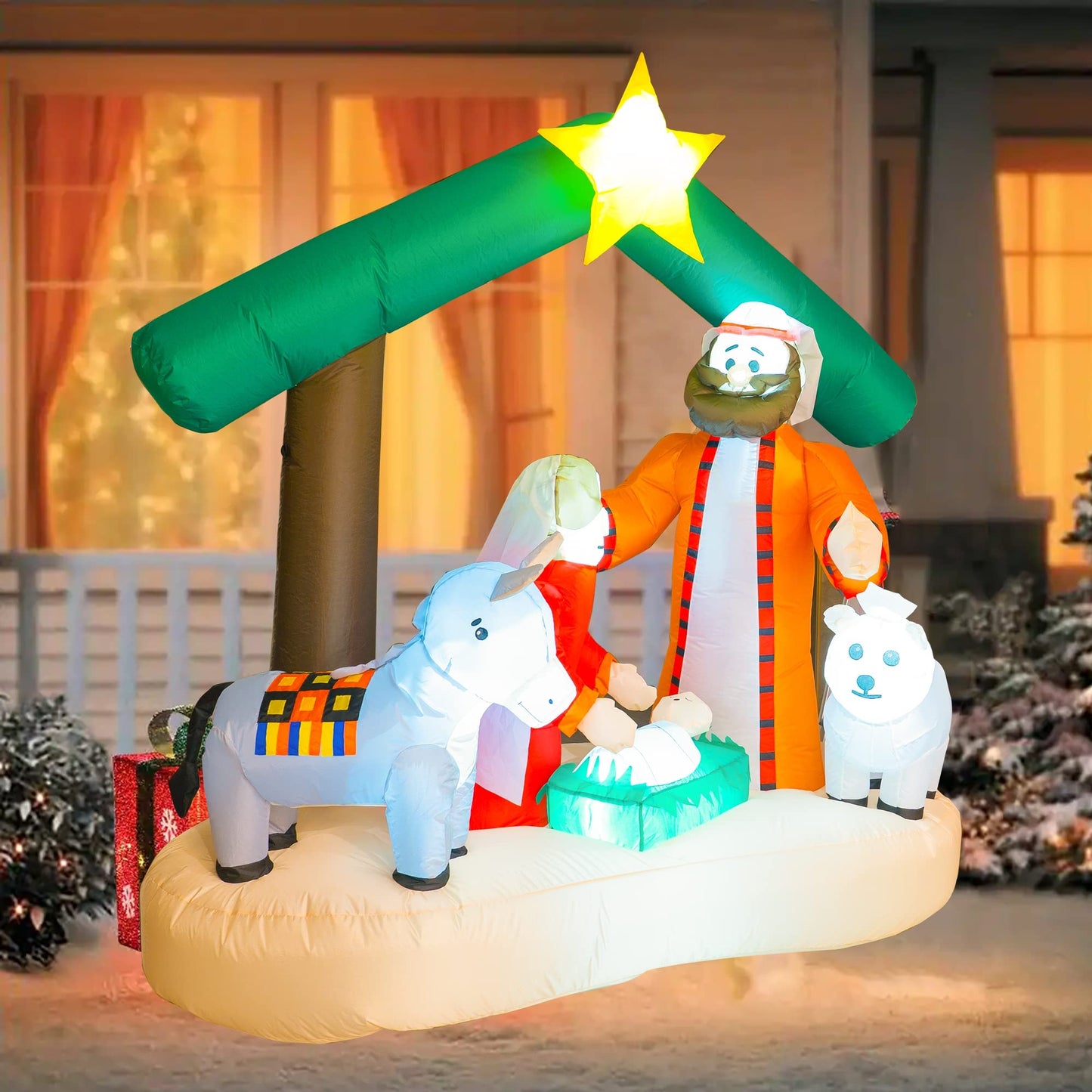 Hourleey Christmas Decorations Outdoor, Inflatables Nativity Scene Sets 5.5 FT Length and 5.5 FT Height, Lighted Blow Up Decor for Indoor Home Yard Clearance