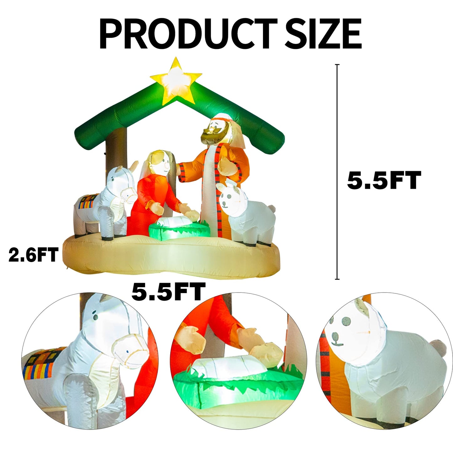 Hourleey Christmas Decorations Outdoor, Inflatables Nativity Scene Sets 5.5 FT Length and 5.5 FT Height, Lighted Blow Up Decor for Indoor Home Yard Clearance