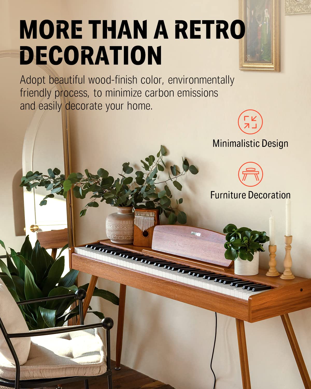 Donner DDP-80 Digital Piano 88 Key Weighted Keyboard, Full-size Electric Piano for Beginners, with Sheet Music Stand, Triple Pedal, Power Adapter, Supports USB-MIDI Connecting, Retro Wood Color