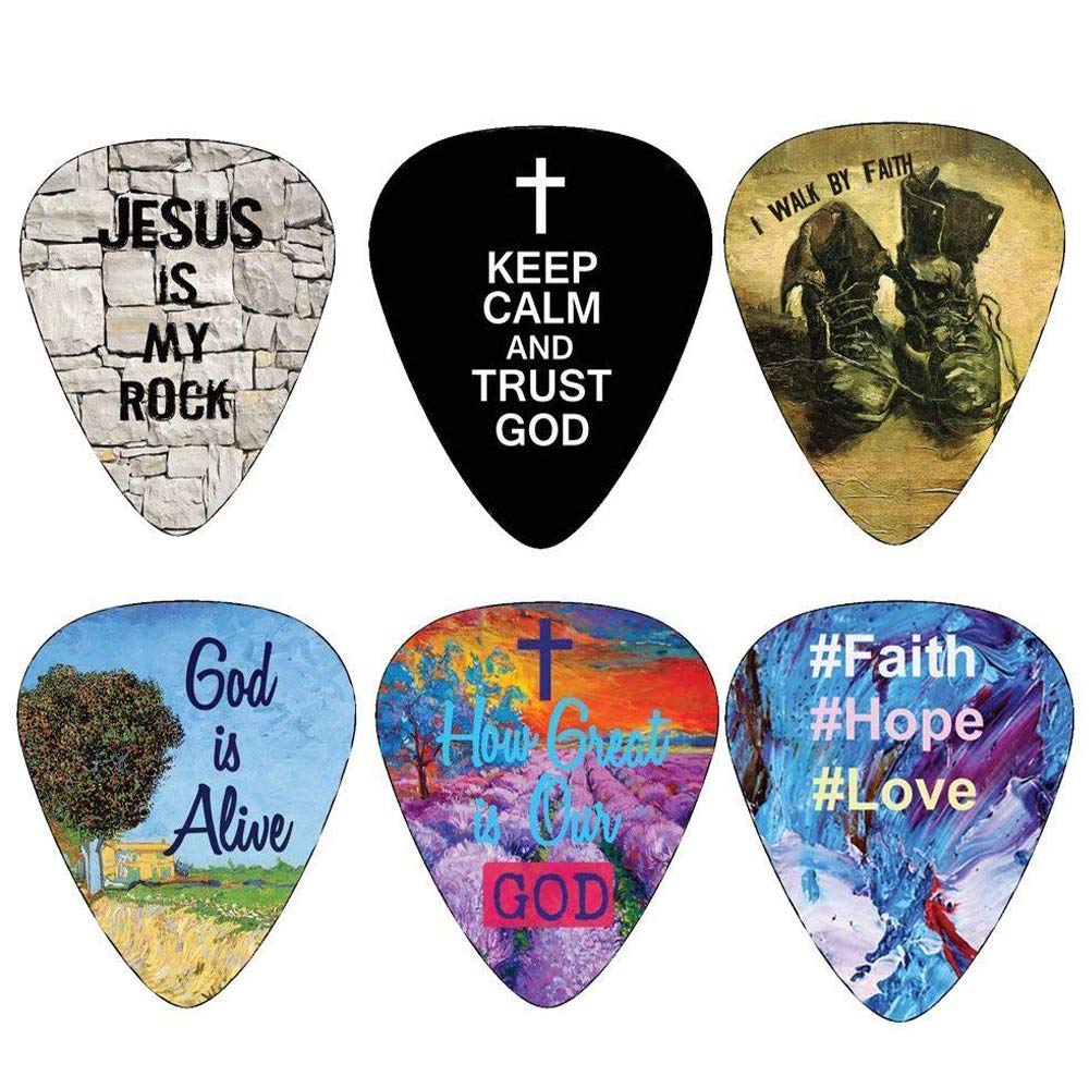 Christian Guitar Picks - 12 pack - Bible Inspirational Messages - Celluloid Medium by NewEights Best Gift for Church Pastor Worship Team Baptism