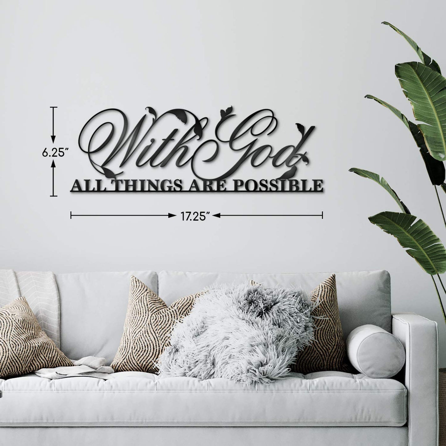 Vivegate With God All Things Are Possible Sign Metal Wall Decor, 18"X12" Inch Religious Scripture Black Christian Bible Verses Everthing Is Possible with God Bibical Wall Hanging Decoration