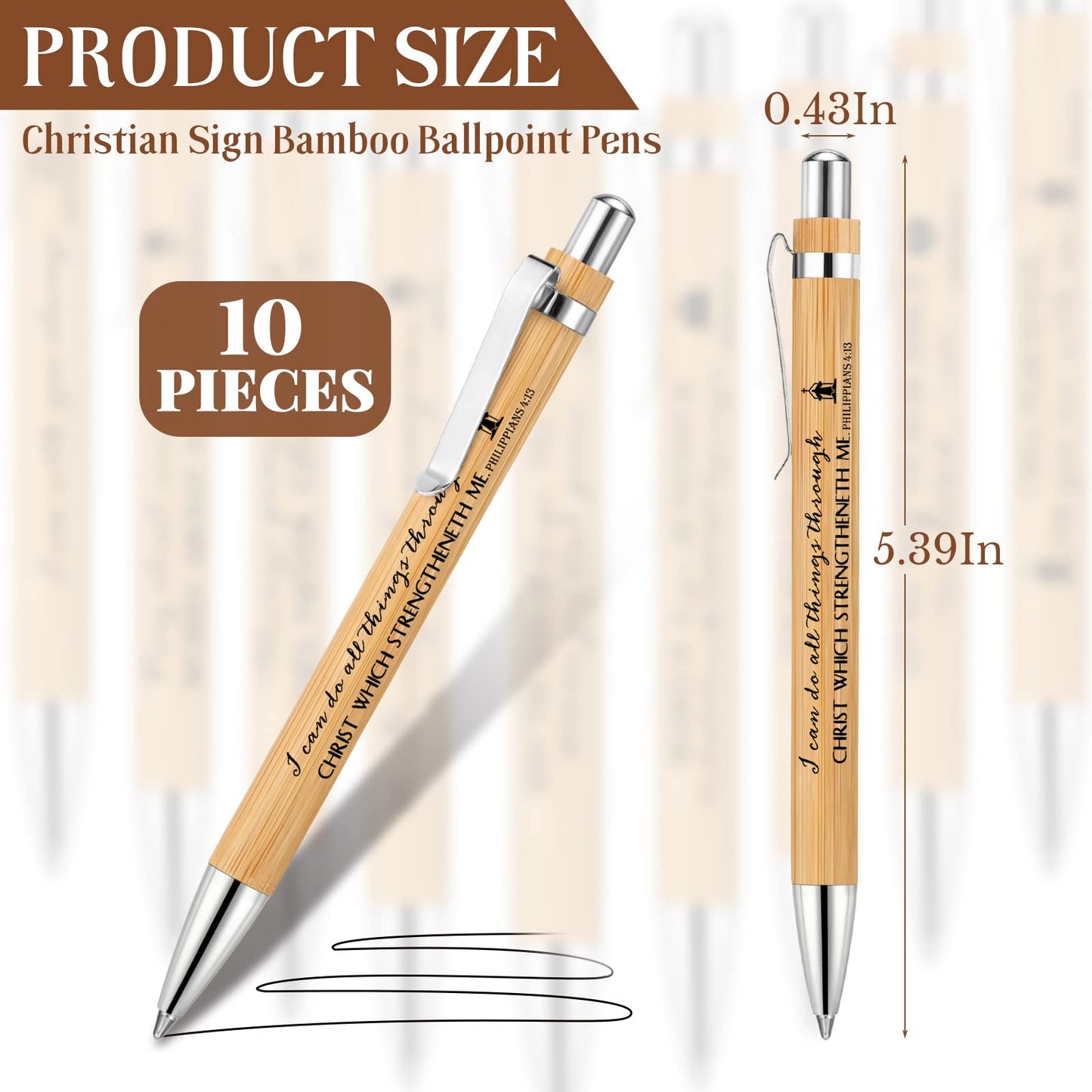 10 Pcs Bible Verse Pens Bamboo Christian Pen Wooden Retractable Bible Pen 1 mm Inspirational Quotes Ballpoint Pen Motivational Pen Bulk for Women Men Office School Supplies Christmas Writing Gifts