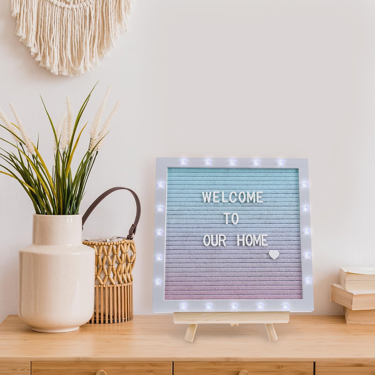 LED Gradient Felt Letter Board Sign Lights, 10in × 10in Changeable Message Board with 470 Black & White Pre-Cut Letters for Christmas Birthday Gifts Baby Showers Wedding Party Decor