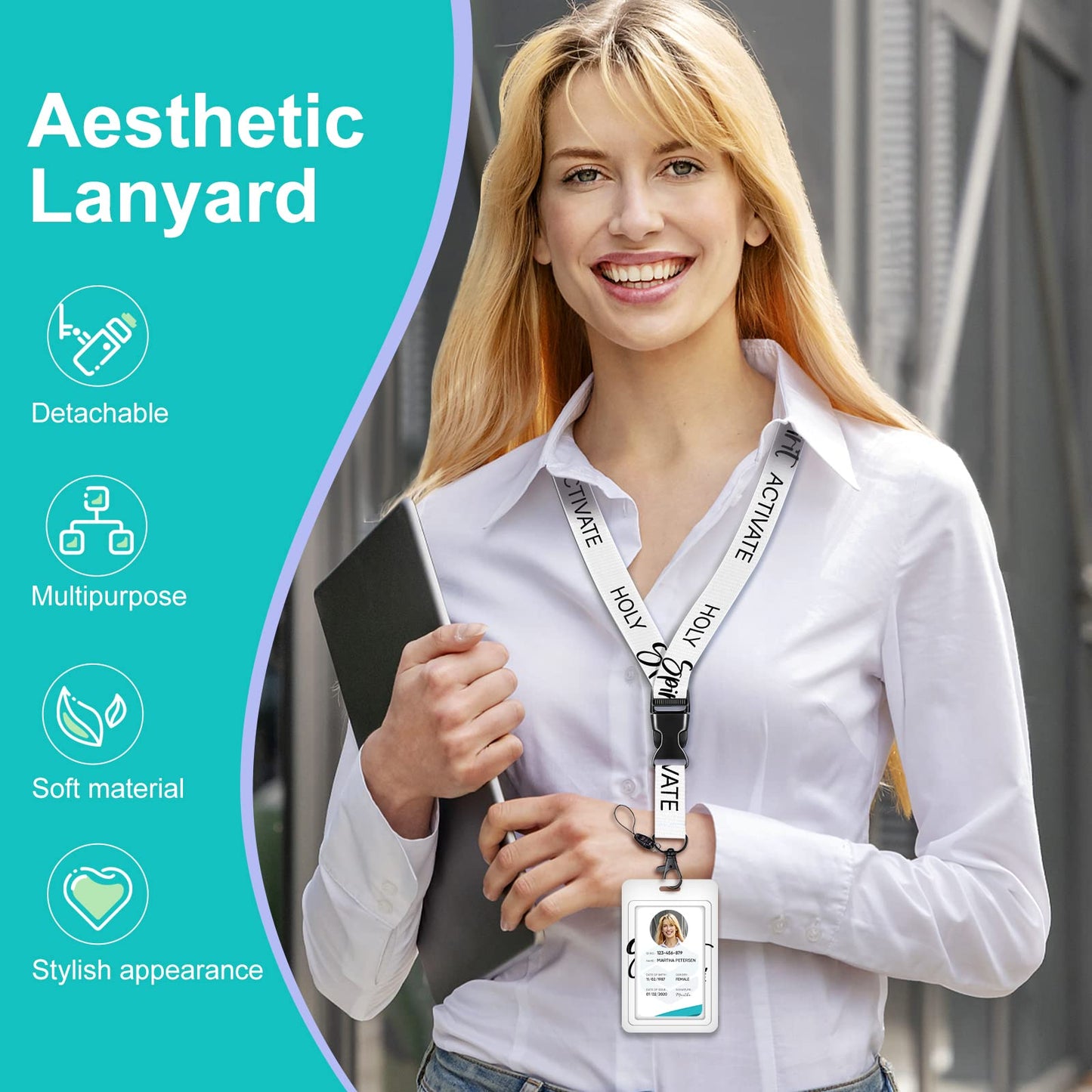 Plifal ID Badge Holder with Lanyard and Retractable Badge Reel Belt Clip, Unique Christian Key Keychain Lanyards Clip On Badge Extender Vertical ID Sleeve for Women Men