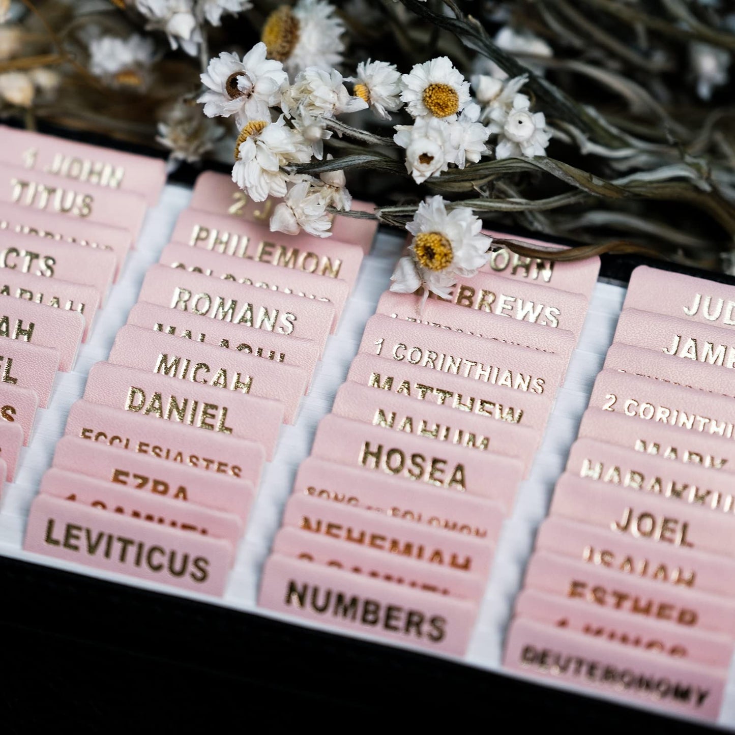 UPAFEXXI- Leather Bible tabs, Bible Tabs for Women and Men, Bible Tabs for Study Bible, 80 Bible Index Book Tabs in Total, 66 Bible Tabs for Old and New Testament, 14 Blank tabs (Rose Pink)