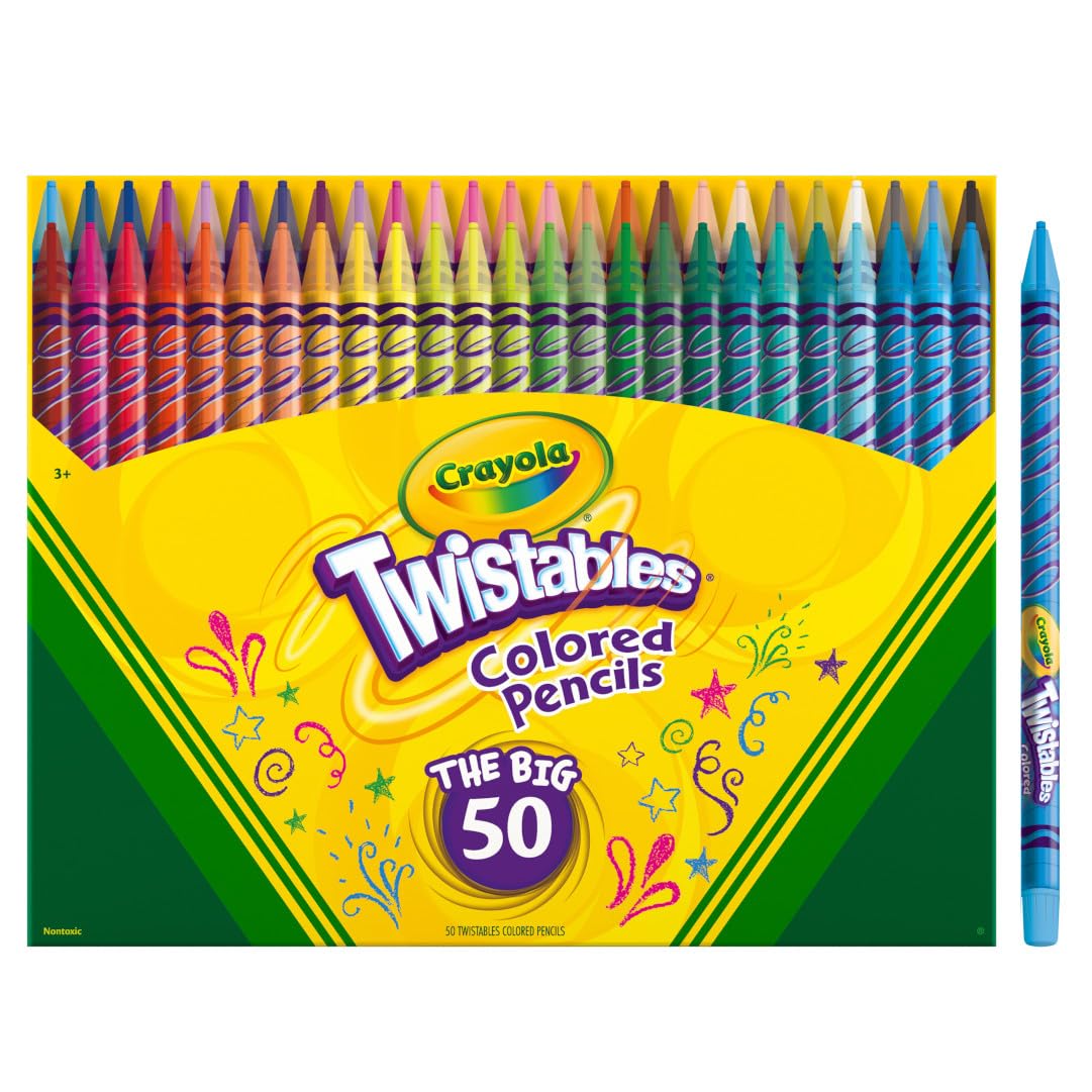 Crayola Twistables Colored Pencil Set (50ct), No Sharpen Colored Pencils For Kids, Coloring Book Pencils, Stocking Stuffers for Kids, Holiday Gift, 4+