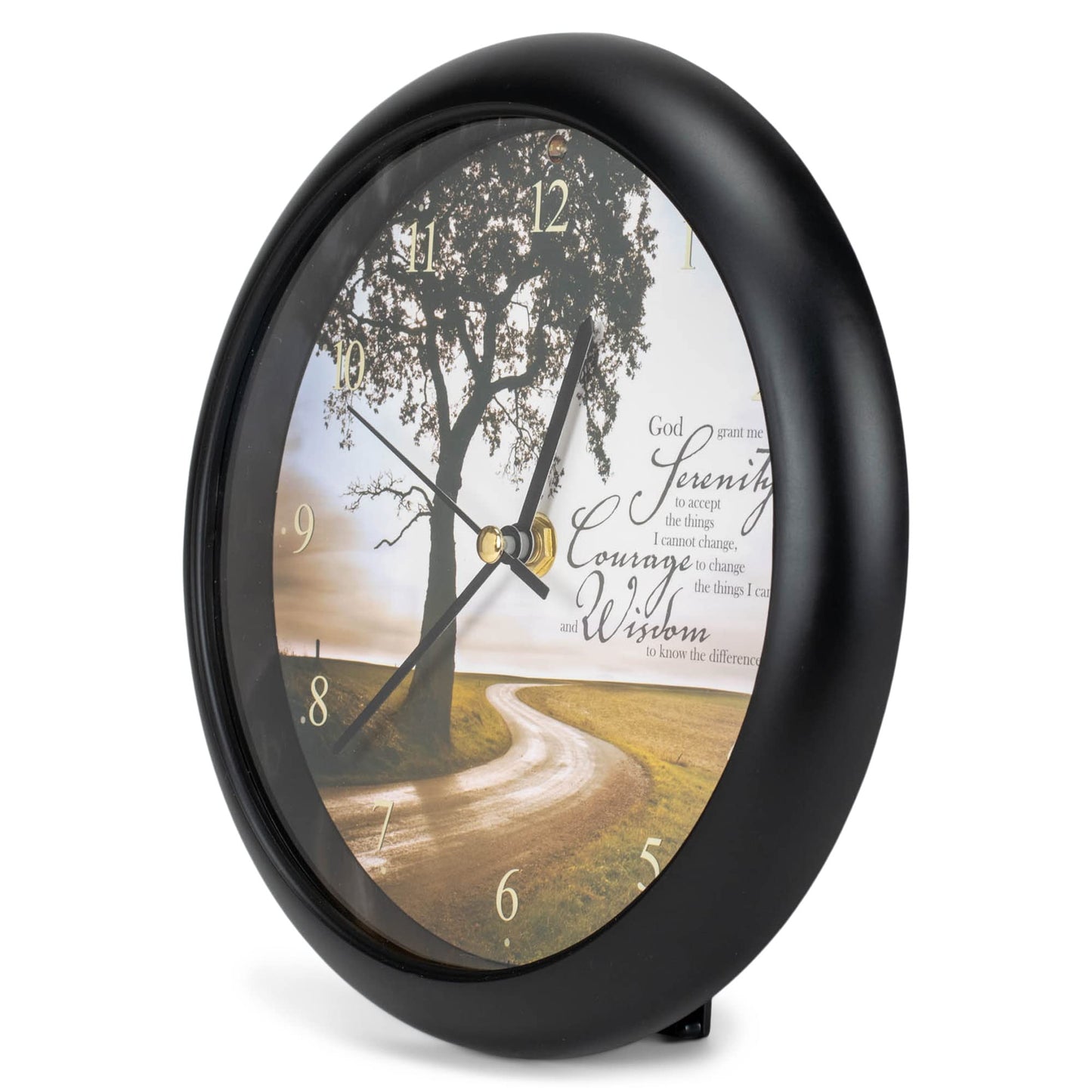 Mark Feldstein & Associates Serenity Prayer Inspirational Sleek Black 8 inch Three Hymn Sound Clock