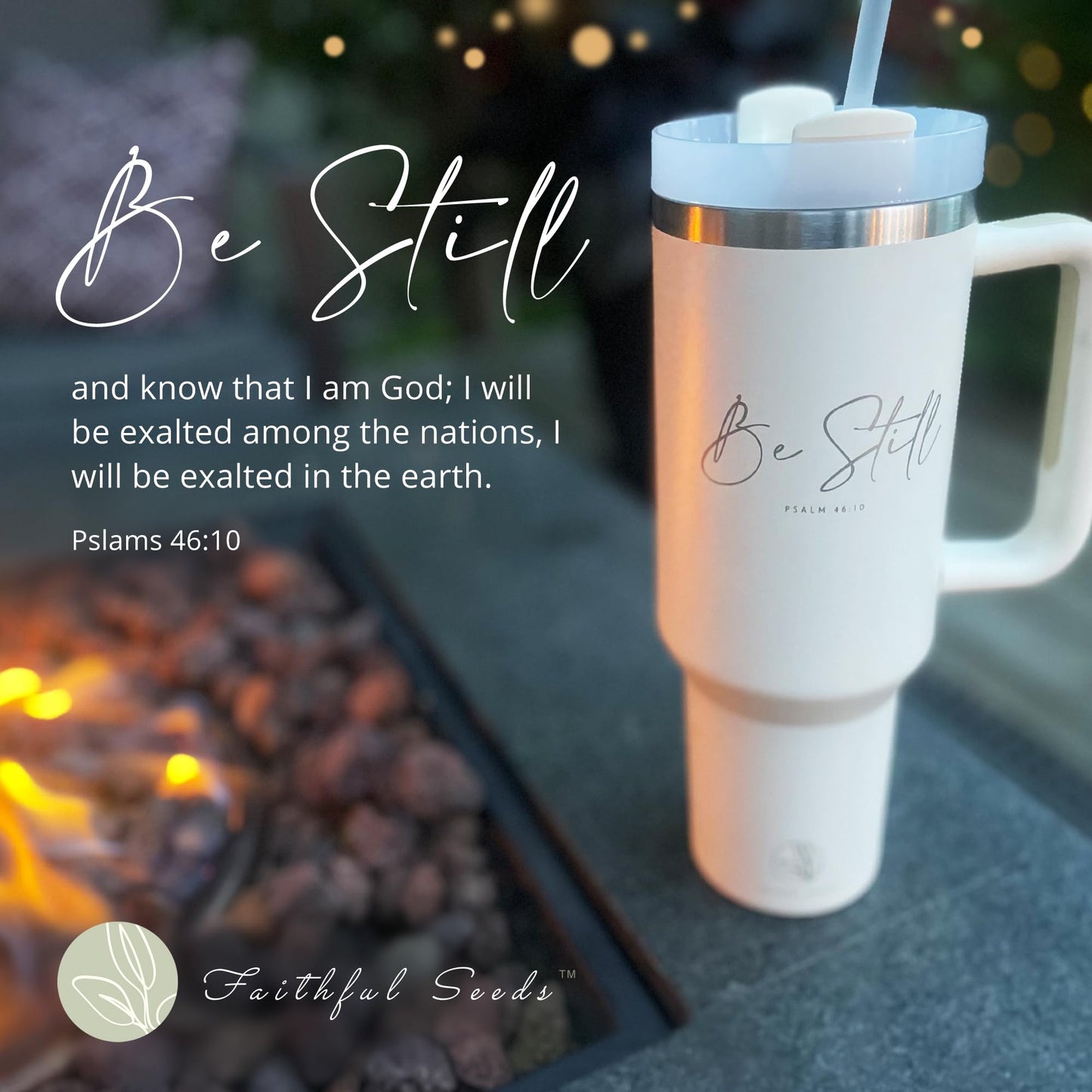 Faithful Seeds Christian Simple Modern 40 oz Tumbler with Handle and Straw - Inspirational Religious Gifts for Women - Stainless Steel Vacuum-Insulated Christian Tumbler for Mom, Grandma, Sister