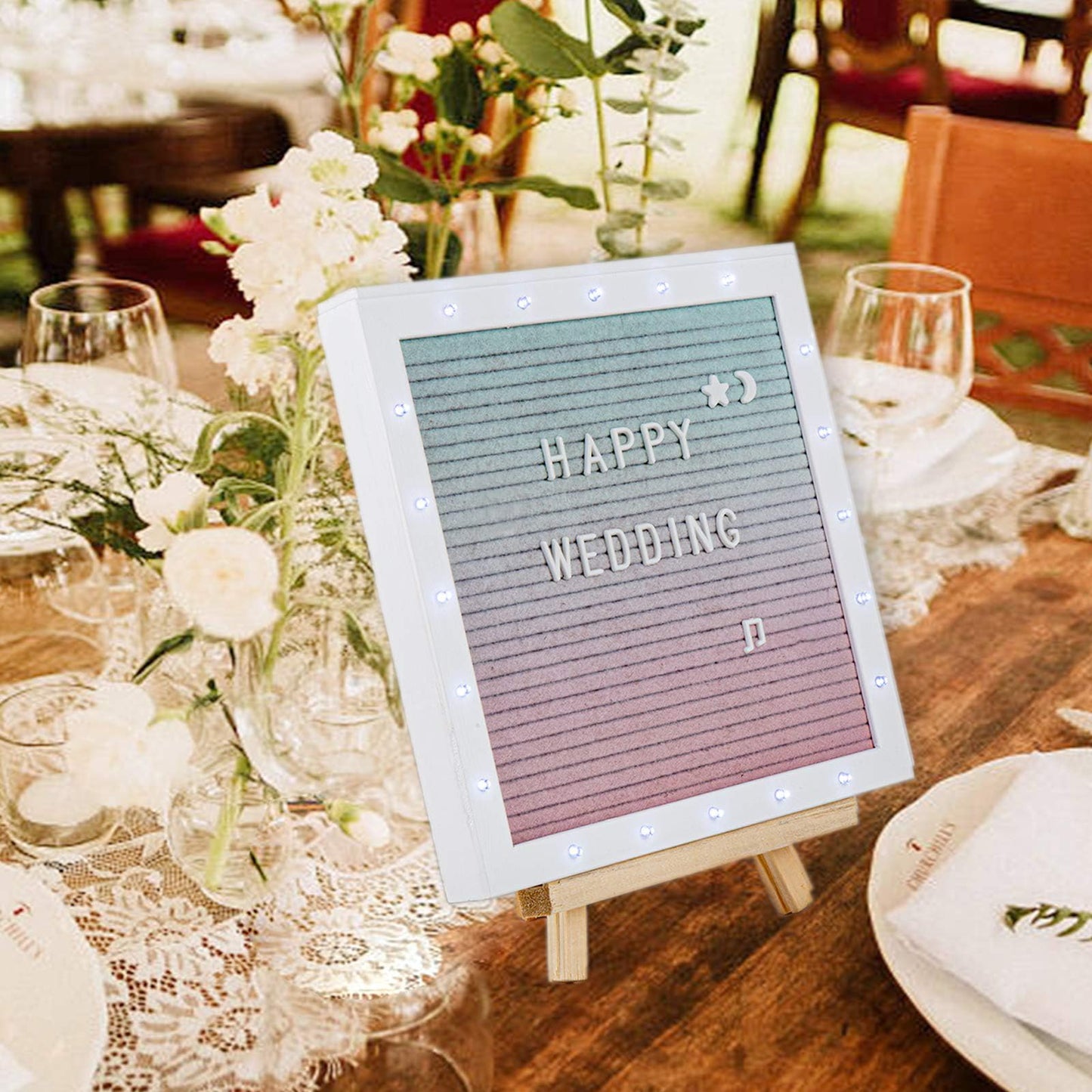 LED Gradient Felt Letter Board Sign Lights, 10in × 10in Changeable Message Board with 470 Black & White Pre-Cut Letters for Christmas Birthday Gifts Baby Showers Wedding Party Decor