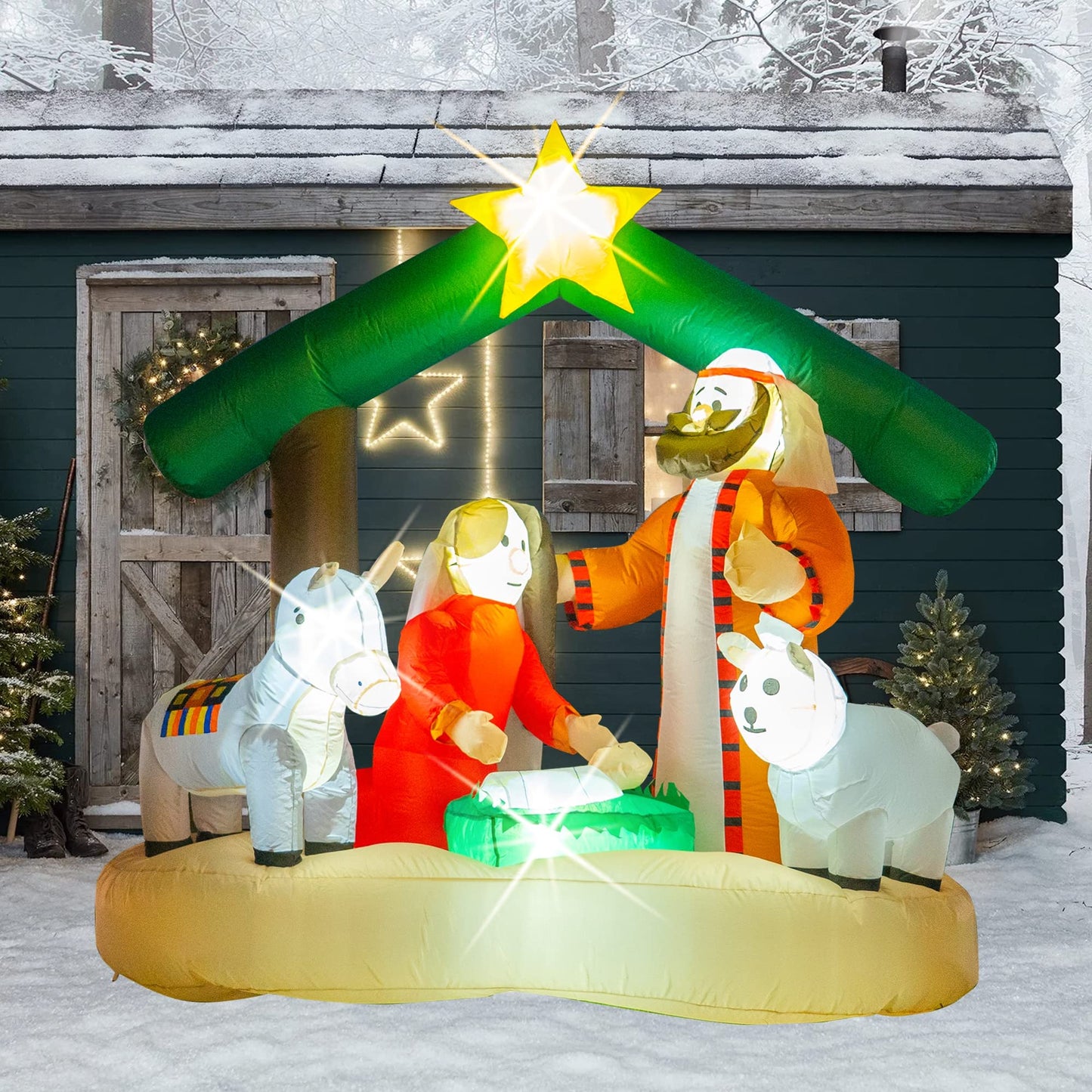 Hourleey Christmas Decorations Outdoor, Inflatables Nativity Scene Sets 5.5 FT Length and 5.5 FT Height, Lighted Blow Up Decor for Indoor Home Yard Clearance