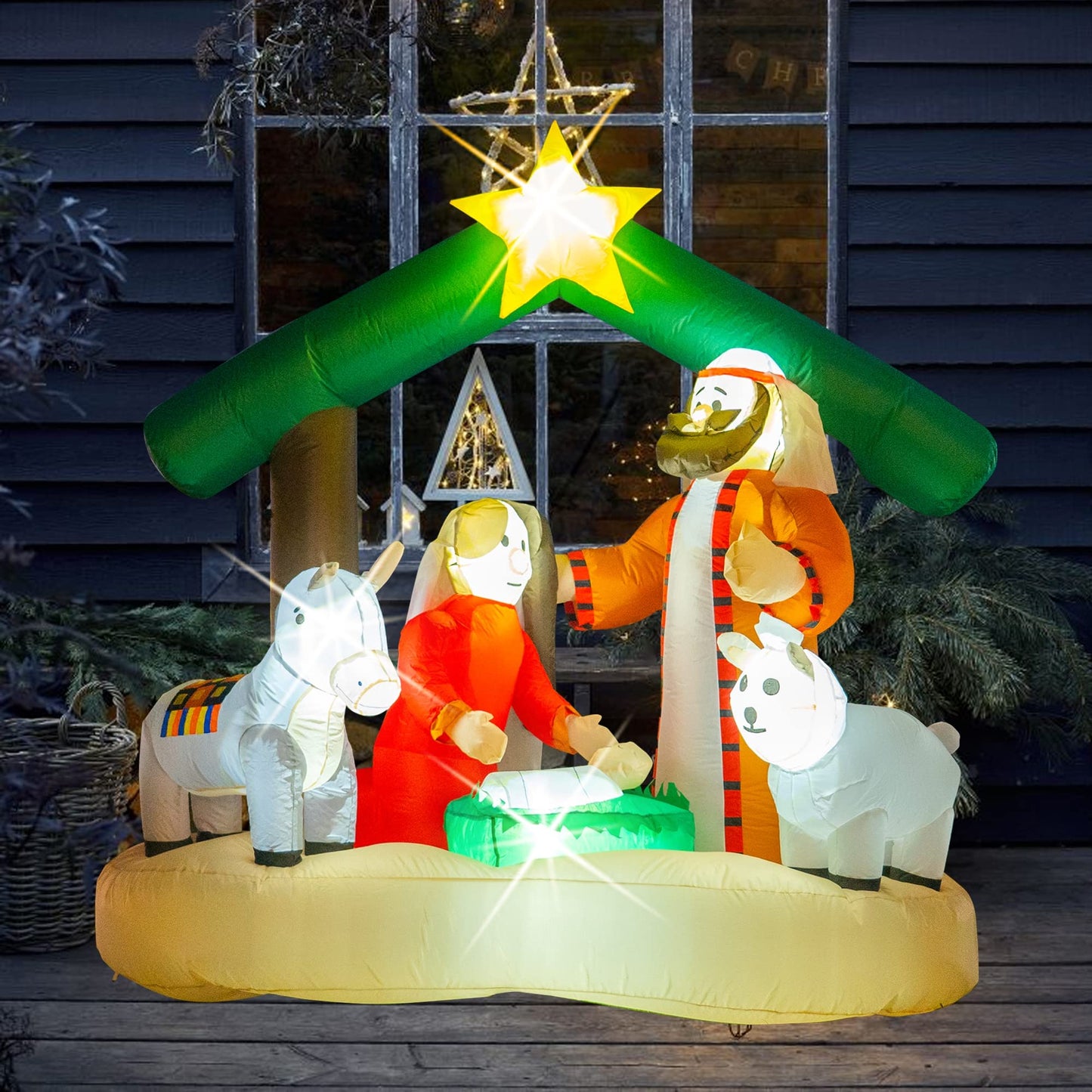 Hourleey Christmas Decorations Outdoor, Inflatables Nativity Scene Sets 5.5 FT Length and 5.5 FT Height, Lighted Blow Up Decor for Indoor Home Yard Clearance