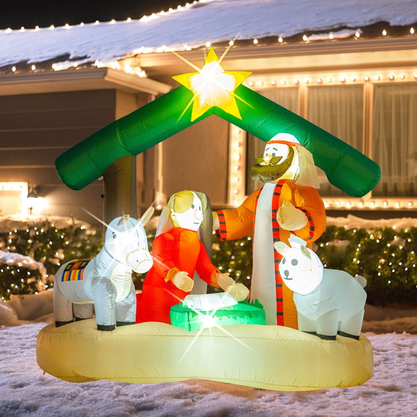 Hourleey Christmas Decorations Outdoor, Inflatables Nativity Scene Sets 5.5 FT Length and 5.5 FT Height, Lighted Blow Up Decor for Indoor Home Yard Clearance