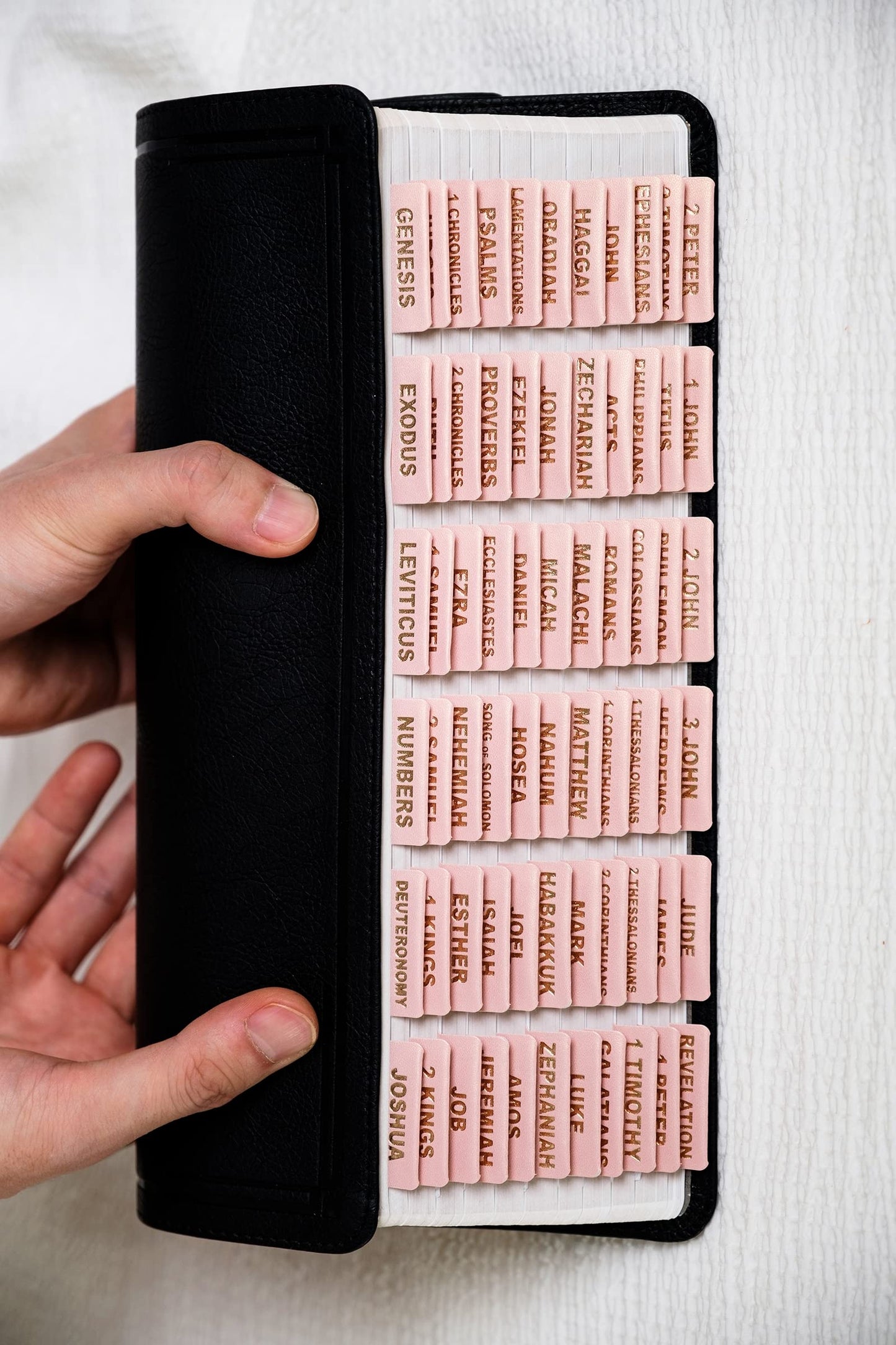 UPAFEXXI- Leather Bible tabs, Bible Tabs for Women and Men, Bible Tabs for Study Bible, 80 Bible Index Book Tabs in Total, 66 Bible Tabs for Old and New Testament, 14 Blank tabs (Rose Pink)