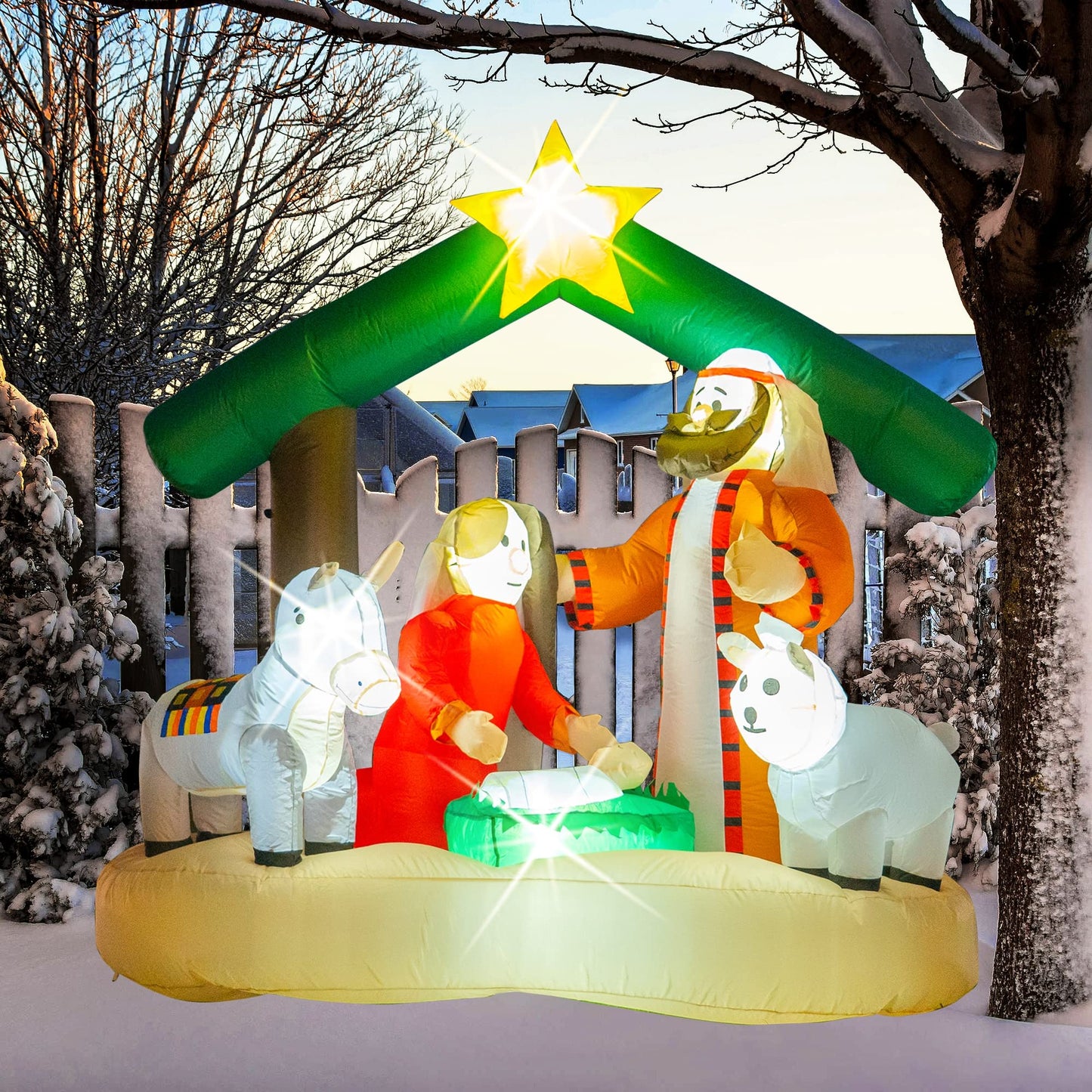 Hourleey Christmas Decorations Outdoor, Inflatables Nativity Scene Sets 5.5 FT Length and 5.5 FT Height, Lighted Blow Up Decor for Indoor Home Yard Clearance