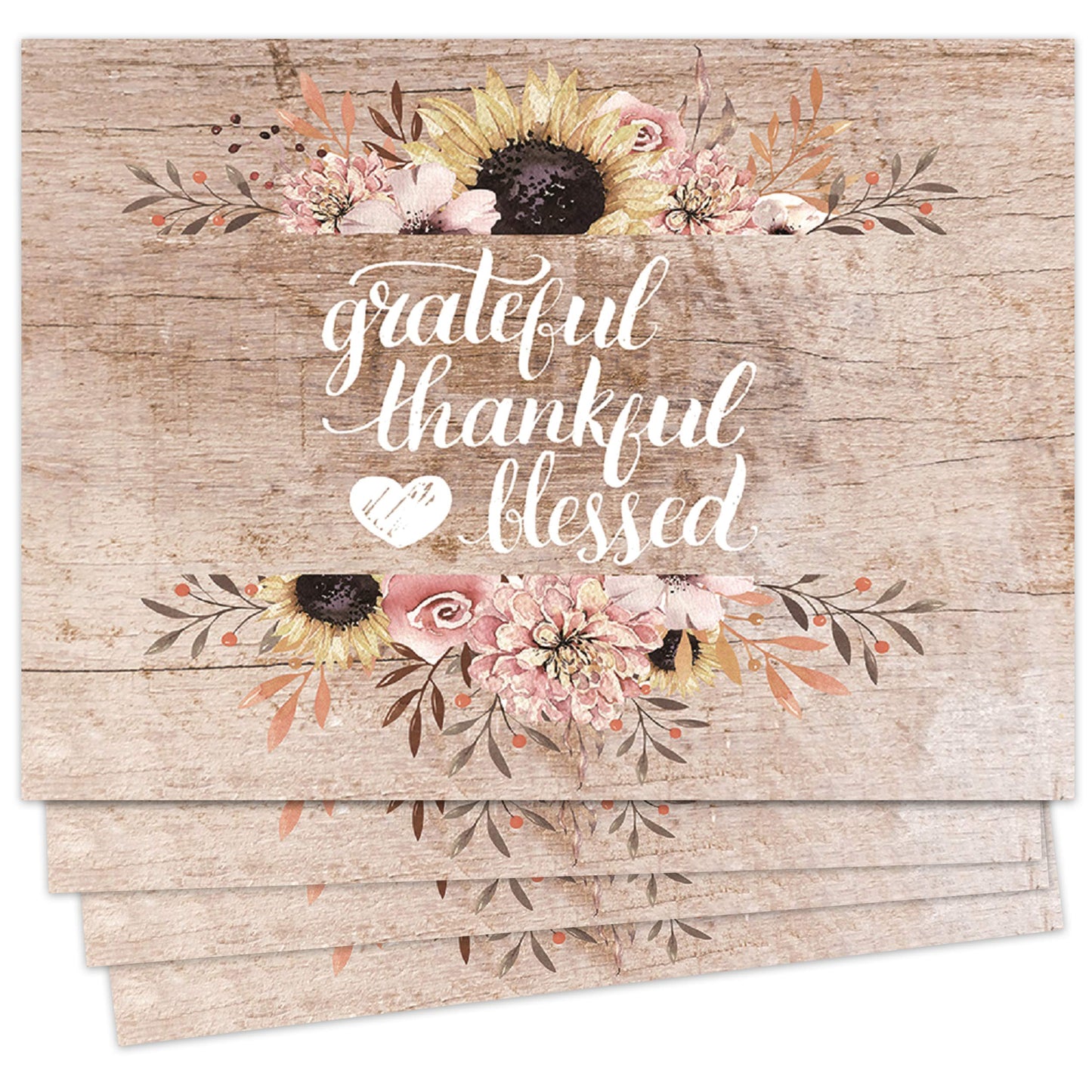 Blissful Living Set of 4 Placemats, Stain Resistant - Decorate Your Kitchen Table with Our Beautiful Rectangle pad placemat (Thankful Wood)