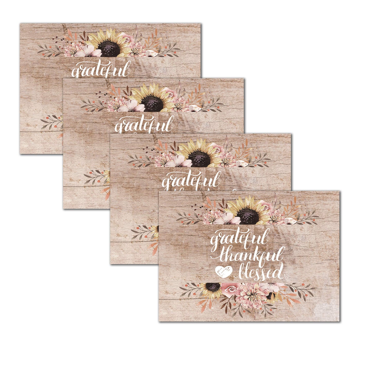 Blissful Living Set of 4 Placemats, Stain Resistant - Decorate Your Kitchen Table with Our Beautiful Rectangle pad placemat (Thankful Wood)