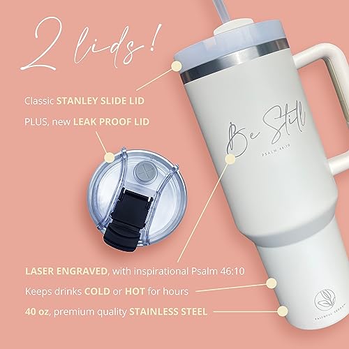 Faithful Seeds Christian Simple Modern 40 oz Tumbler with Handle and Straw - Inspirational Religious Gifts for Women - Stainless Steel Vacuum-Insulated Christian Tumbler for Mom, Grandma, Sister