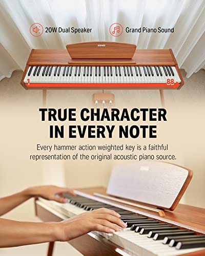 Donner DDP-80 Digital Piano 88 Key Weighted Keyboard, Full-size Electric Piano for Beginners, with Sheet Music Stand, Triple Pedal, Power Adapter, Supports USB-MIDI Connecting, Retro Wood Color