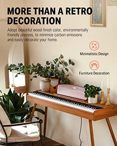 Donner DDP-80 Digital Piano 88 Key Weighted Keyboard, Full-size Electric Piano for Beginners, with Sheet Music Stand, Triple Pedal, Power Adapter, Supports USB-MIDI Connecting, Retro Wood Color