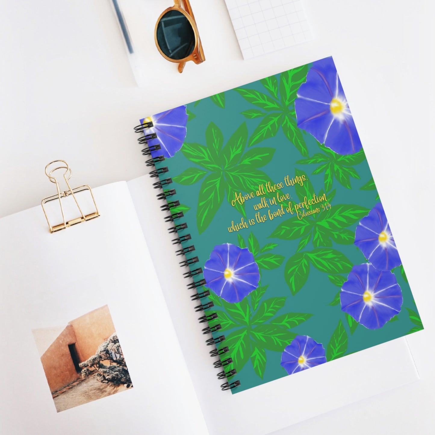 Morning Glory Colossians 3:14, CTracyLouie Spiral Notebook