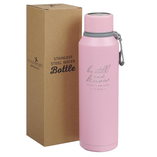 Christian Art Gifts Insulated Stainless Steel Double Wall Vacuum Sealed Water Bottle for Women: Be Still & Know - Psalm 46:10 Inspirational Bible Verse for Hot/Cold Liquids All Day, Pink, 24 fl. oz.