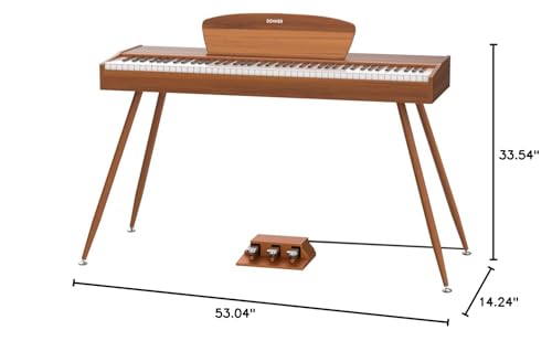 Donner DDP-80 Digital Piano 88 Key Weighted Keyboard, Full-size Electric Piano for Beginners, with Sheet Music Stand, Triple Pedal, Power Adapter, Supports USB-MIDI Connecting, Retro Wood Color