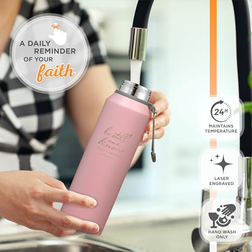 Christian Art Gifts Insulated Stainless Steel Double Wall Vacuum Sealed Water Bottle for Women: Be Still & Know - Psalm 46:10 Inspirational Bible Verse for Hot/Cold Liquids All Day, Pink, 24 fl. oz.