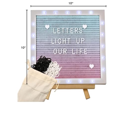 LED Gradient Felt Letter Board Sign Lights, 10in × 10in Changeable Message Board with 470 Black & White Pre-Cut Letters for Christmas Birthday Gifts Baby Showers Wedding Party Decor