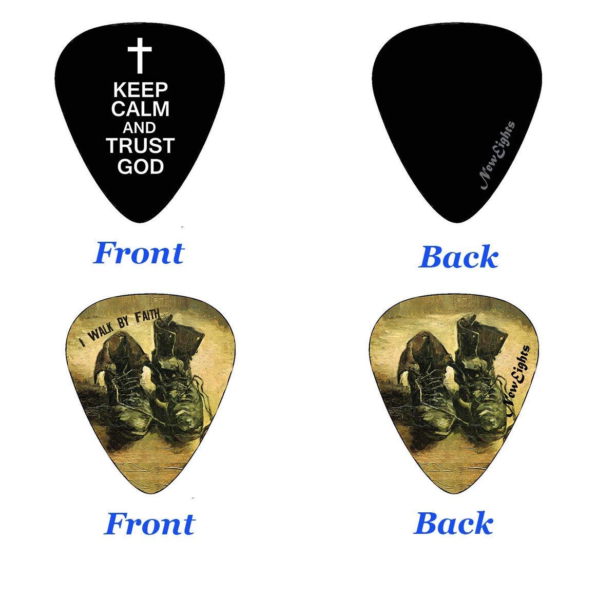 Christian Guitar Picks - 12 pack - Bible Inspirational Messages - Celluloid Medium by NewEights Best Gift for Church Pastor Worship Team Baptism