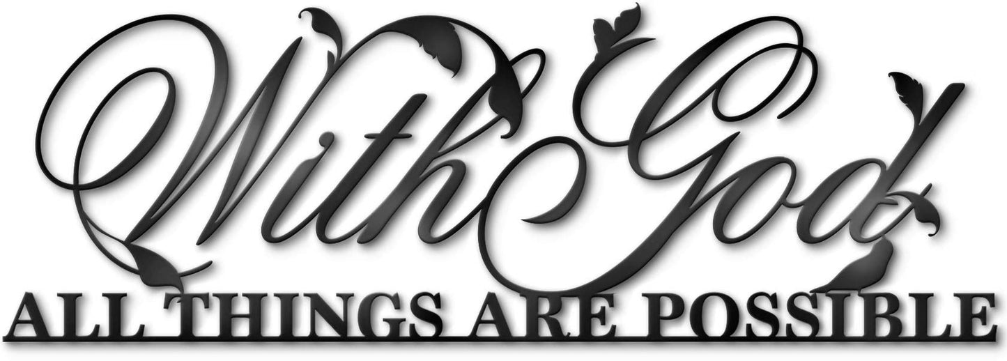 Vivegate With God All Things Are Possible Sign Metal Wall Decor, 18"X12" Inch Religious Scripture Black Christian Bible Verses Everthing Is Possible with God Bibical Wall Hanging Decoration