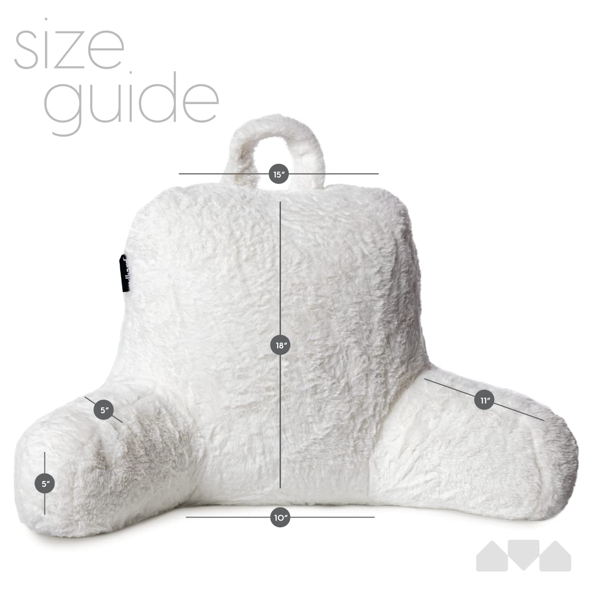 Milliard Reading Pillow, Sit Up Pillow for Bed, Back Rest Pillow, with Faux Fur, Removable Cover, 8x15 inches, Made with Shredded Memory Foam (White)