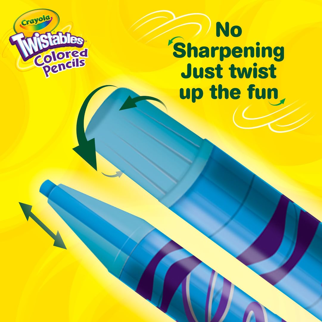 Crayola Twistables Colored Pencil Set (50ct), No Sharpen Colored Pencils For Kids, Coloring Book Pencils, Stocking Stuffers for Kids, Holiday Gift, 4+