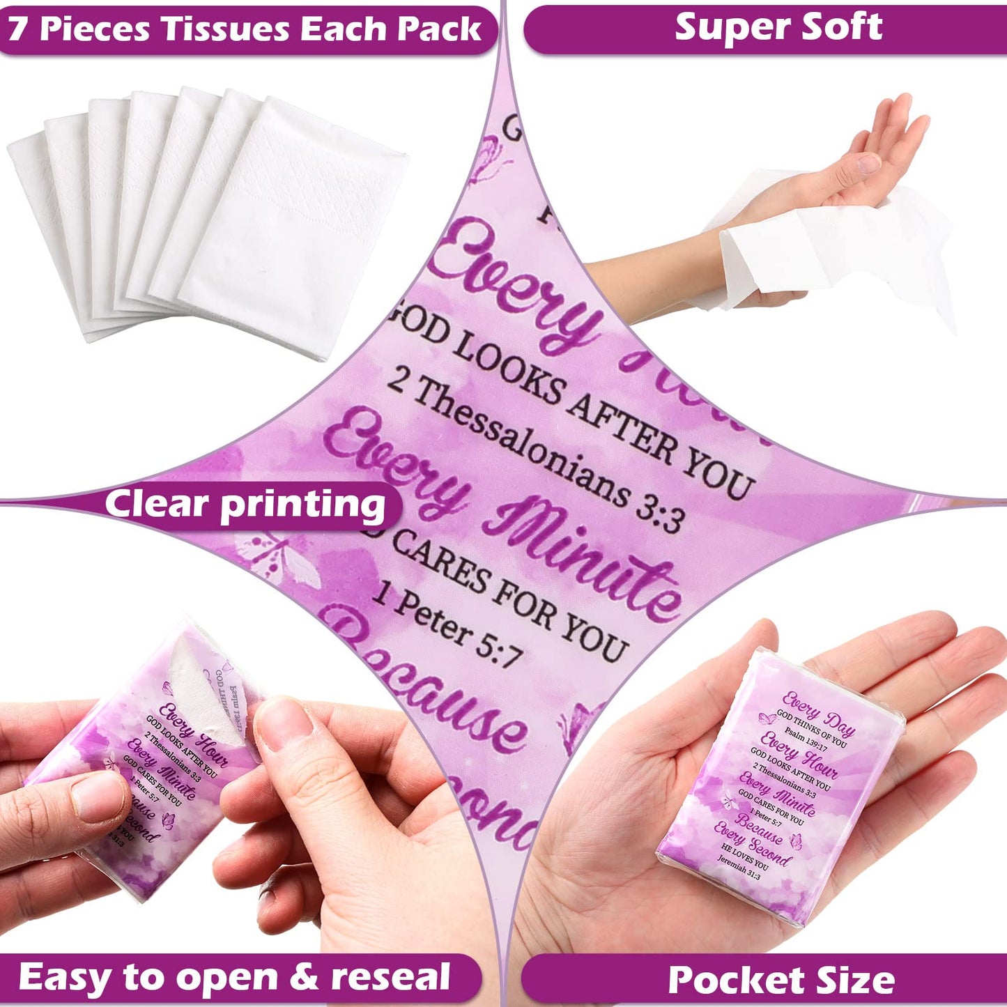 60 Pack Christian Facial Tissues Pocket Size Facial Tissues with Bible Verse Wallet Tissues Travel Tissues Pocket Tissues Travel Size 3 ply Individual Tissue Packs for Wedding Graduation Ceremony