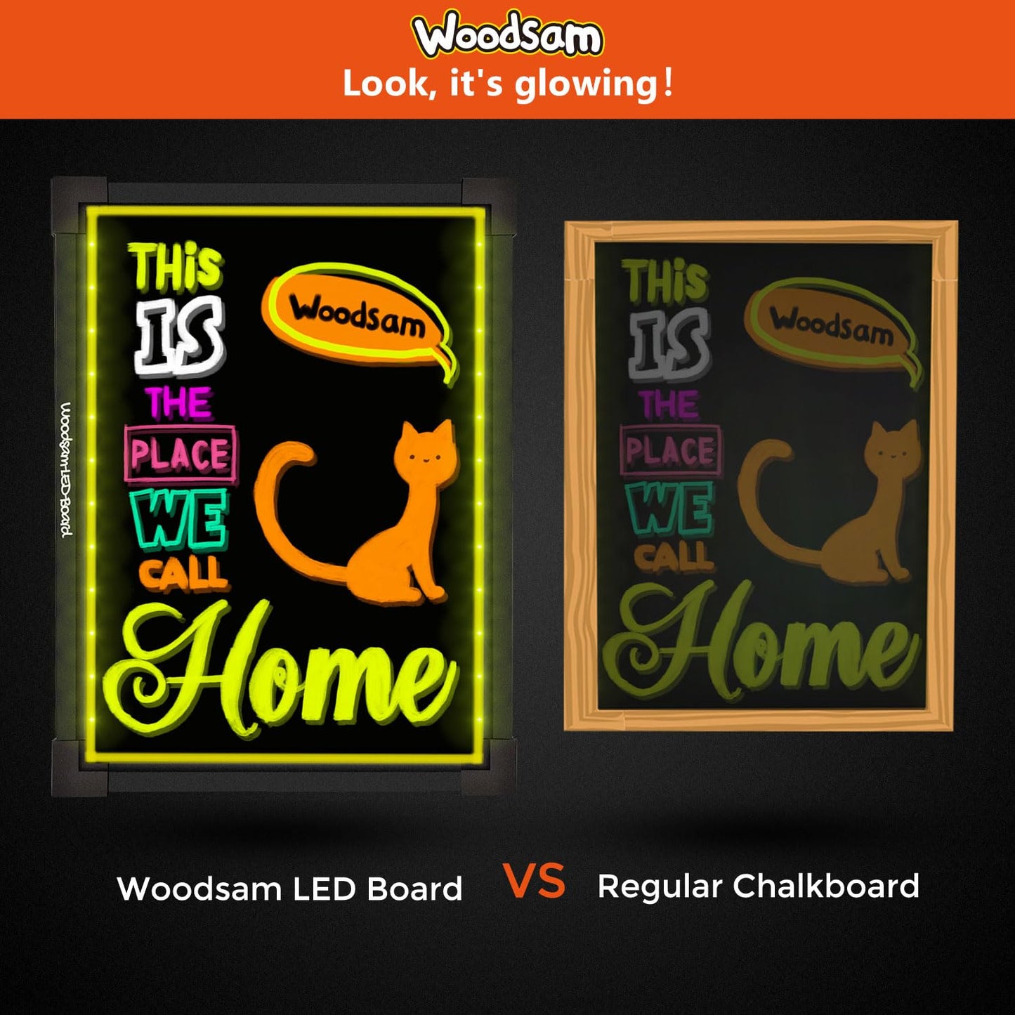 Woodsam LED Drawing Painting Board - 24" x 16" Erasable Non Porous Glass Surface with 8 Fluorescent Window Markers-Best for Chalkboard Blackboard Whiteboard Bulletin/Letter/Spelling/Display/Menu Board