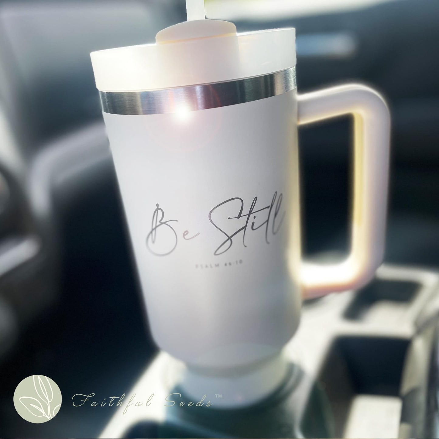 Faithful Seeds Christian Simple Modern 40 oz Tumbler with Handle and Straw - Inspirational Religious Gifts for Women - Stainless Steel Vacuum-Insulated Christian Tumbler for Mom, Grandma, Sister