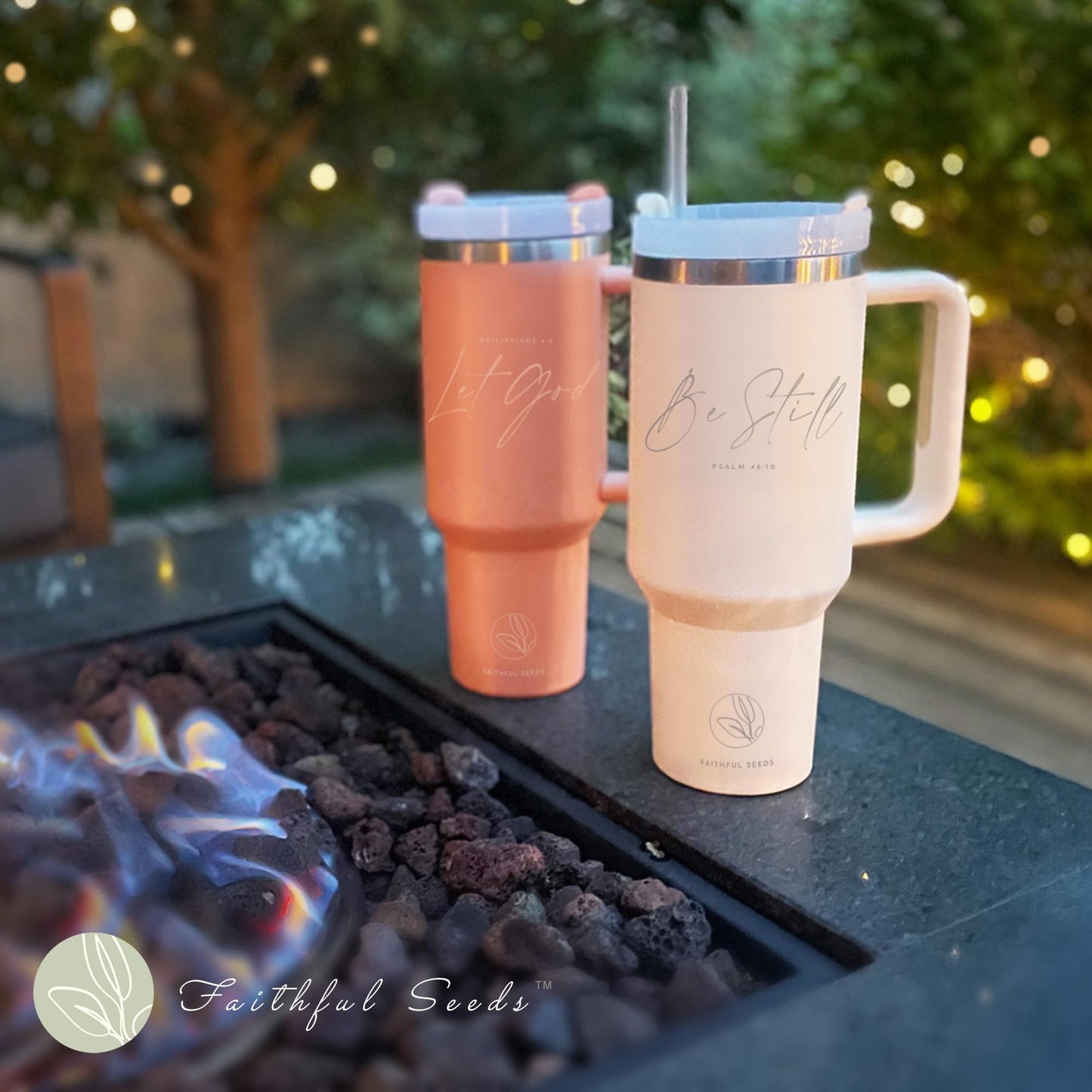 Faithful Seeds Christian Simple Modern 40 oz Tumbler with Handle and Straw - Inspirational Religious Gifts for Women - Stainless Steel Vacuum-Insulated Christian Tumbler for Mom, Grandma, Sister
