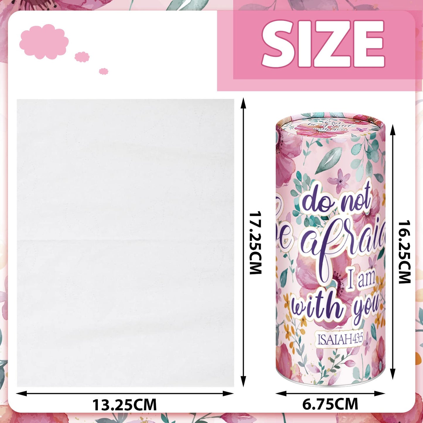 12 Pcs Christian Gifts Cylinder Car Tissues Boxes Religious Quotes Car Napkins Round Disposable Tissues Boxes Travel Facial Tissues Boxes for Car Cup Holder Tissues Box Round Container (Blossom)
