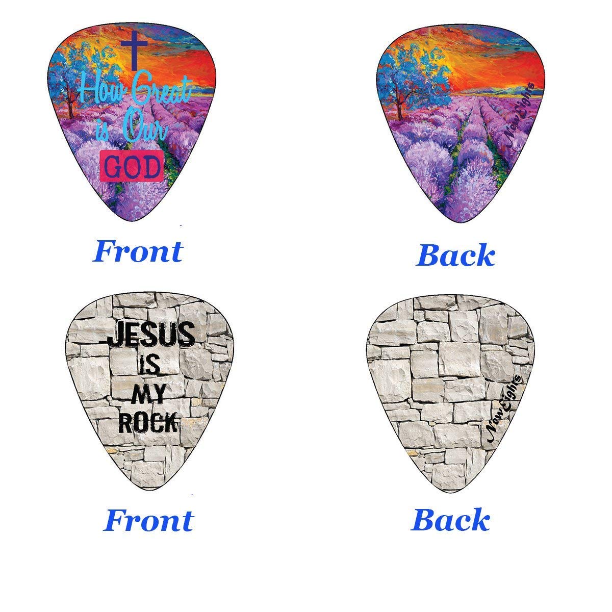 Christian Guitar Picks - 12 pack - Bible Inspirational Messages - Celluloid Medium by NewEights Best Gift for Church Pastor Worship Team Baptism