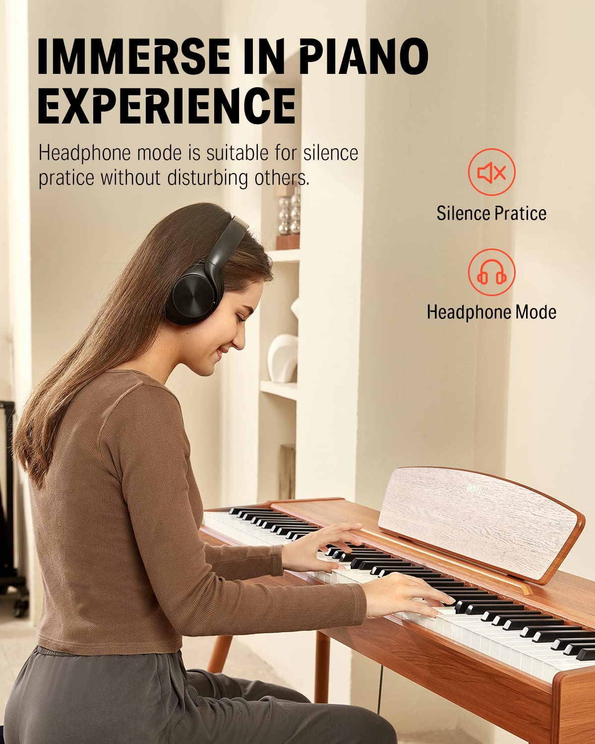 Donner DDP-80 Digital Piano 88 Key Weighted Keyboard, Full-size Electric Piano for Beginners, with Sheet Music Stand, Triple Pedal, Power Adapter, Supports USB-MIDI Connecting, Retro Wood Color