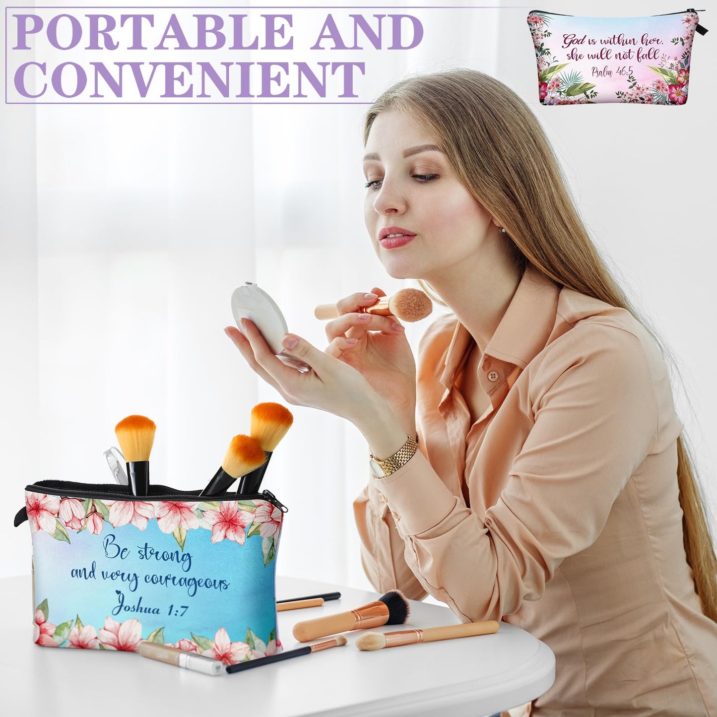 Chunful 12 Pcs Inspirational Christian Bags Bulk for Women Bible Verse Cosmetic Bag Pencil Pouch Gift Zippered Flower Organizer for Student Office Journaling Supplies, 7.48 x 4.72 Inch(Stylish)