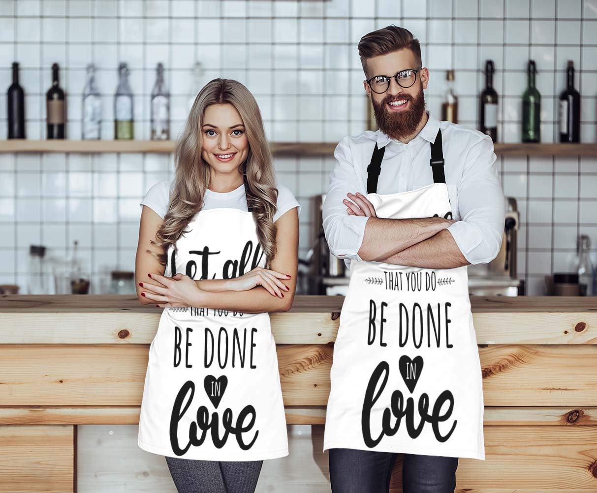 EKOBLA Let All That You Do Be Done In Love Aprons Motivational Bible Quote Christian Verse Waterproof Resistant Chef Cooking Kitchen BBQ Adjustable Aprons for Women Men 27x31 Inch