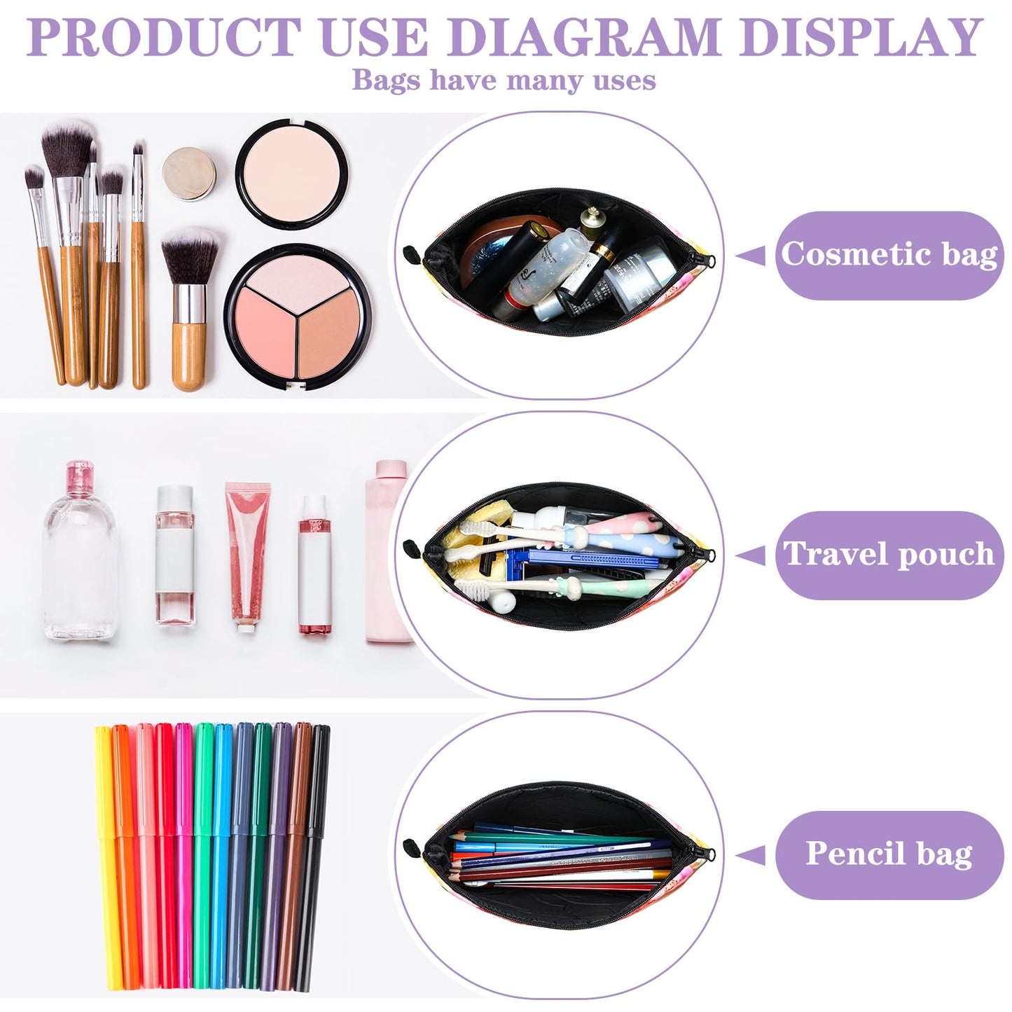 Chunful 12 Pcs Inspirational Christian Bags Bulk for Women Bible Verse Cosmetic Bag Pencil Pouch Gift Zippered Flower Organizer for Student Office Journaling Supplies, 7.48 x 4.72 Inch(Stylish)