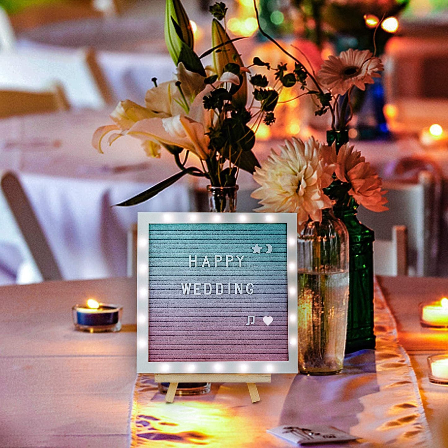 LED Gradient Felt Letter Board Sign Lights, 10in × 10in Changeable Message Board with 470 Black & White Pre-Cut Letters for Christmas Birthday Gifts Baby Showers Wedding Party Decor