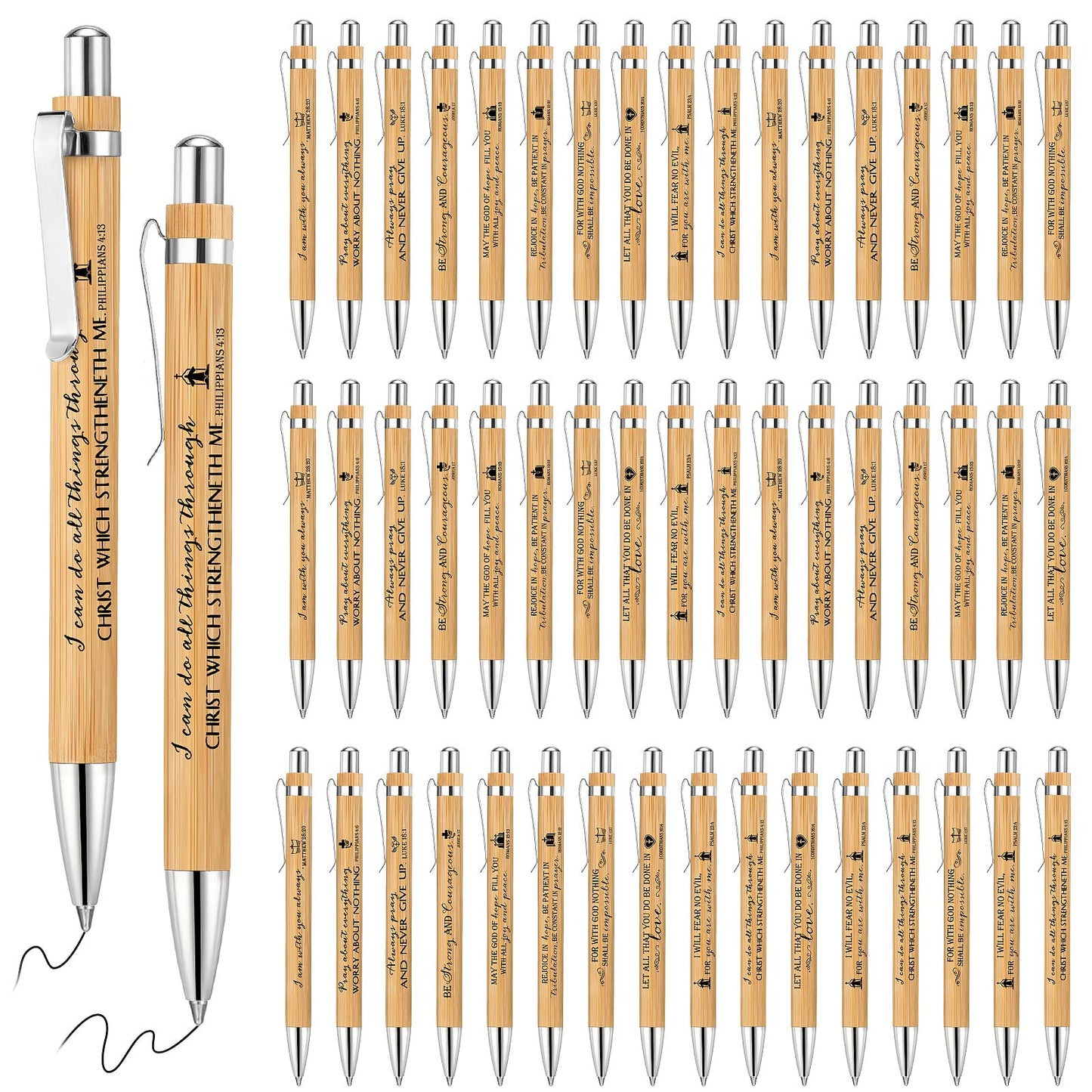 10 Pcs Bible Verse Pens Bamboo Christian Pen Wooden Retractable Bible Pen 1 mm Inspirational Quotes Ballpoint Pen Motivational Pen Bulk for Women Men Office School Supplies Christmas Writing Gifts